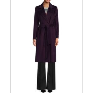 Sam‎ Edelman Belted Wrap Wool-Blend Coat Women's Size 4 Deep Purple